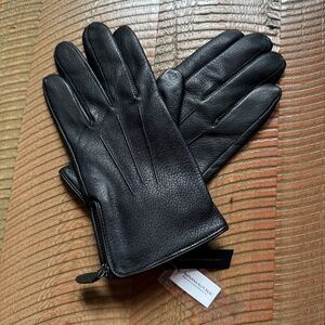 NWT Banana Republic MOTO ZIP LEATHER GLOVES, merino wool lined, black Sz L 25cm